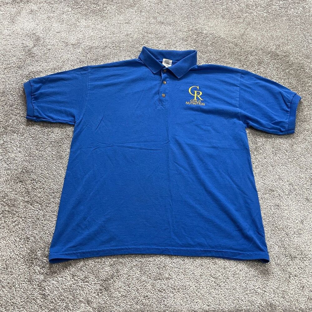 Gildan Dry Blend Polo Shirt Mens Large Blue Collared Child Nutriotion Logo Rugby